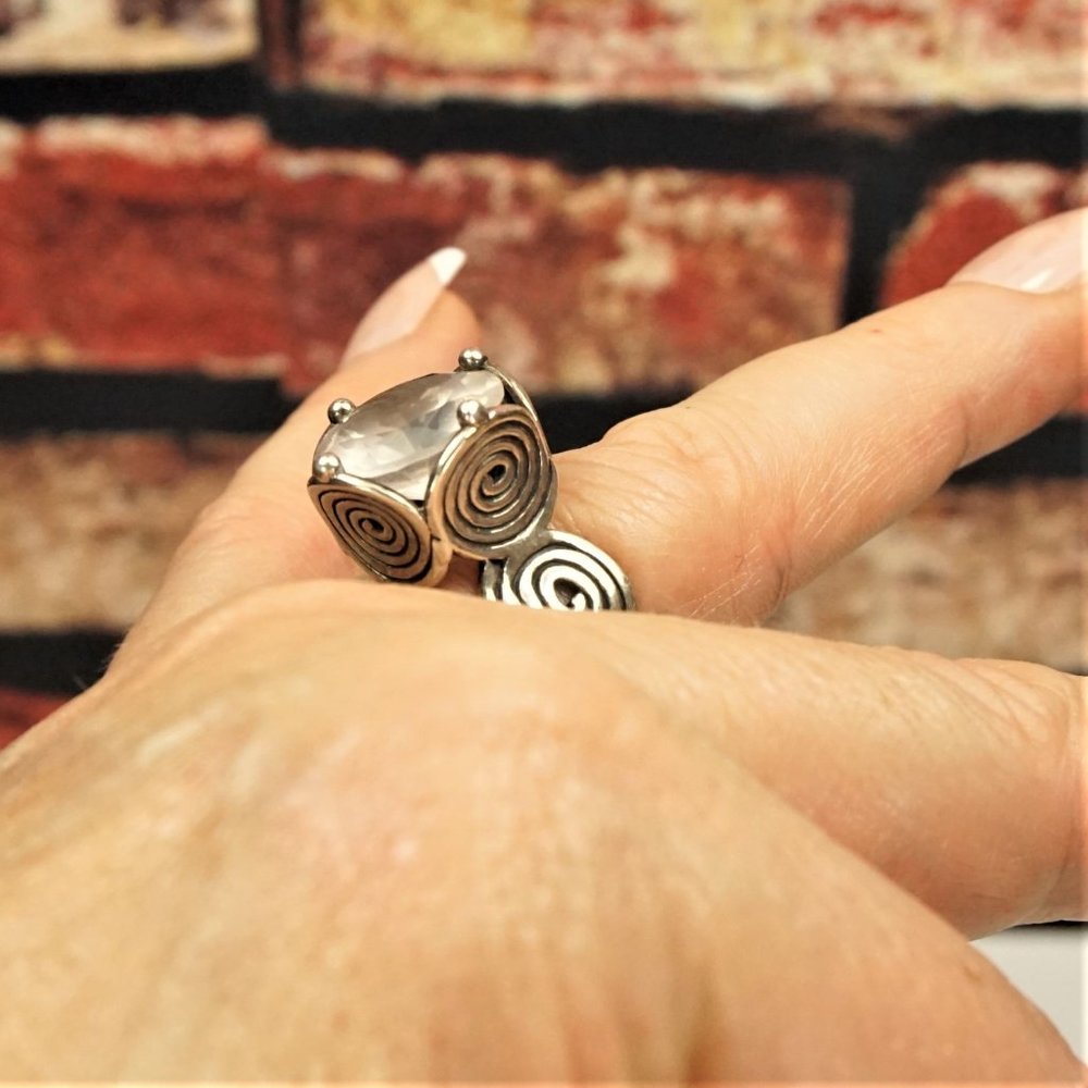 ISRAEL BIG CZ STERLING RING SIZE 8.25 HANDMADE RARE - Picture 7 of 16